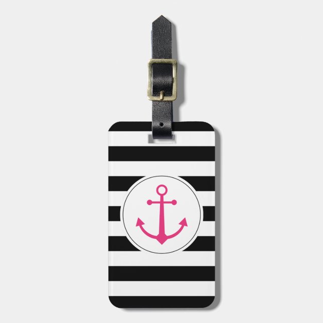 Black & white anchor luggage tag (Front Vertical)