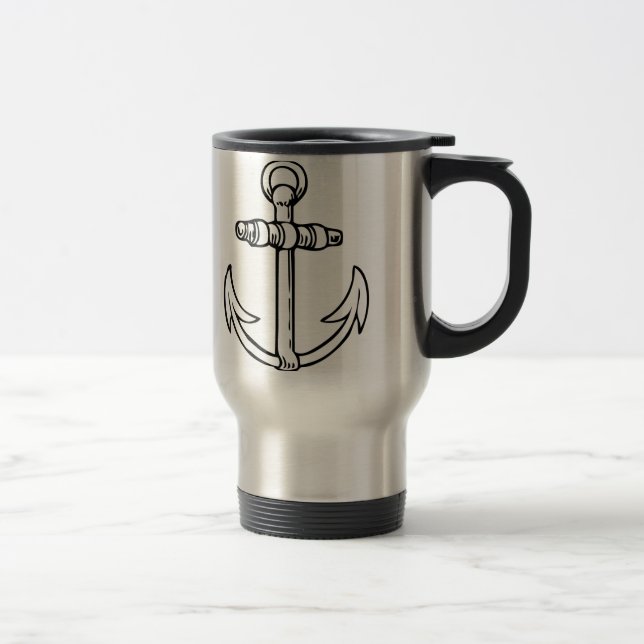 Black & White Anchor Travel Mug (Right)