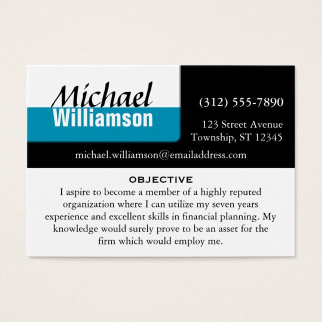 Black White and Blue Corner RESUME Cards (Front)