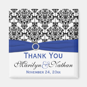 Black, White, and Blue Damask Wedding Favour Magnet