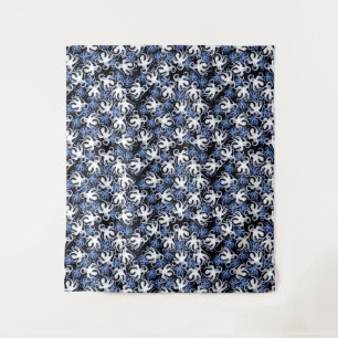Black, White and Blue Octopus Seamless Pattern Tapestry
