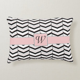 Black White and Blush Chevron Accent Pillow