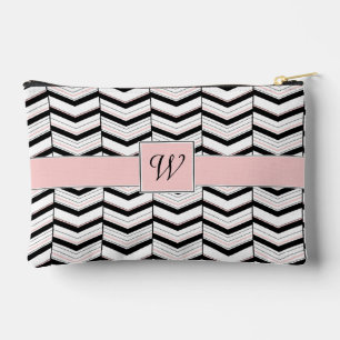 Black White and Blush Chevron Accessory Pouch