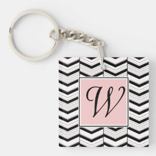 Black White and Blush Chevron Acrylic Keychain