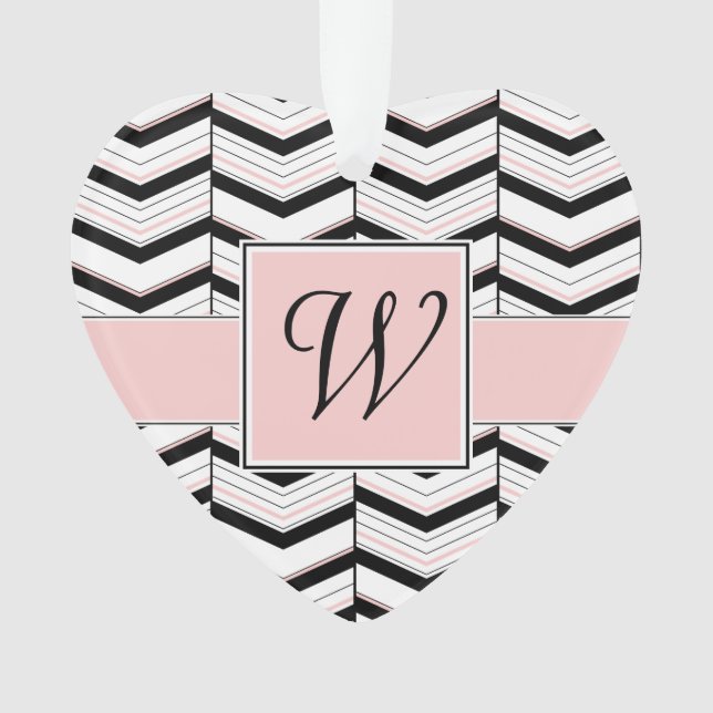 Black White and Blush Chevron Acrylic Ornament (Front)