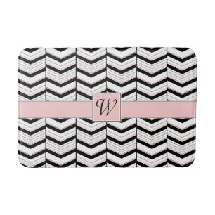 Black White and Blush Chevron Bath Mat