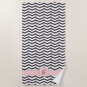Black White and Blush Chevron Beach Towel