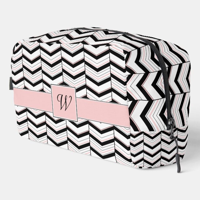 Black White and Blush Chevron Dopp Kit (Right Corner)