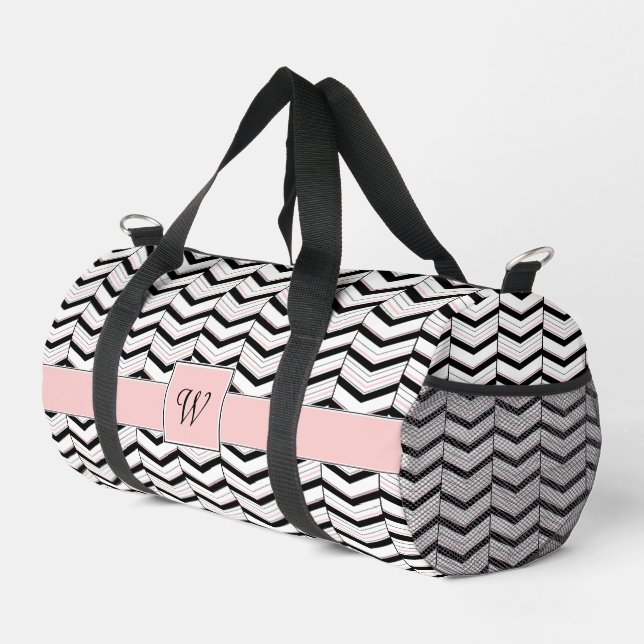 Black White and Blush Chevron Duffle Bag (Right Corner)