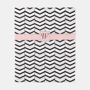 Black White and Blush Chevron Fleece Blanket