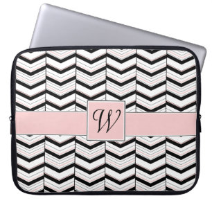Black White and Blush Chevron Laptop Sleeve