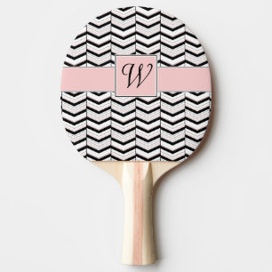 Black White and Blush Chevron Ping Pong Paddle