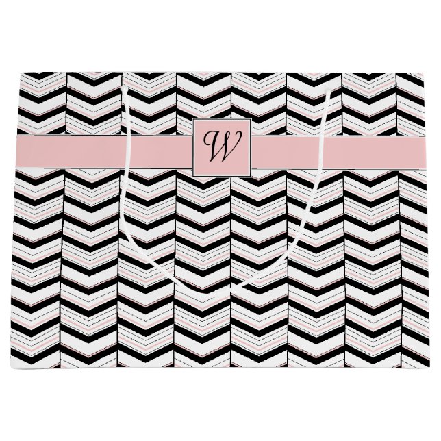 Black White and Blush Chevron Plaid Gift Bag (Front)