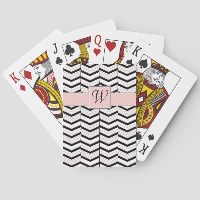 Black White and Blush Chevron Playing Cards (Back)
