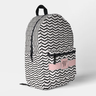 Black White and Blush Chevron Printed Backpack