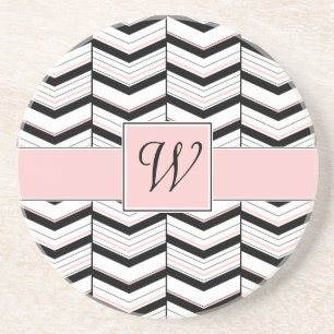 Black White and Blush Chevron Sandstone Coaster