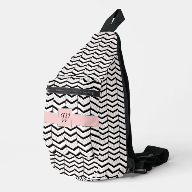 Black White and Blush Chevron Sling Bag (Right Corner)