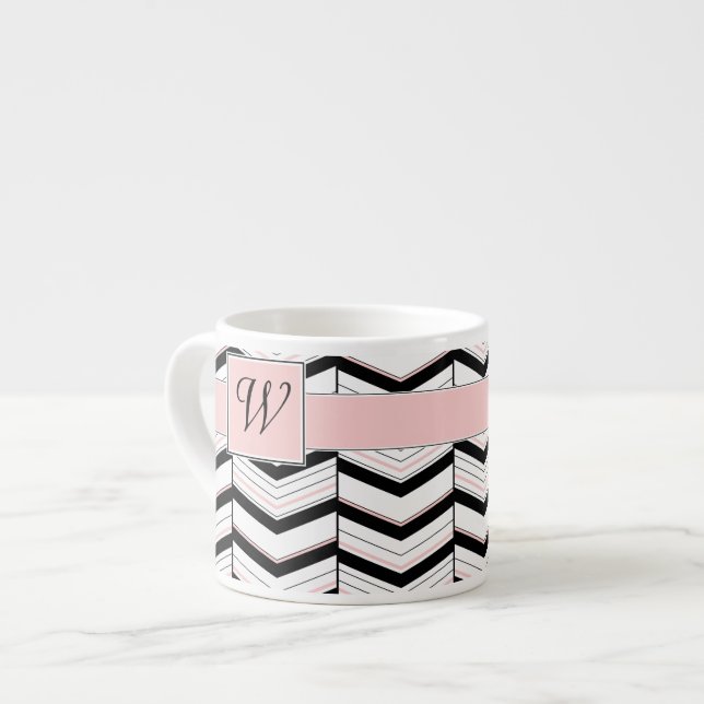 Black White and Blush Chevron Speciality Mug (Front Left)