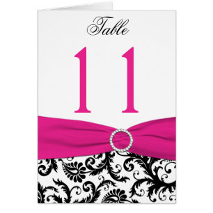 Black, White, and Fuchsia Damask Table Number Card