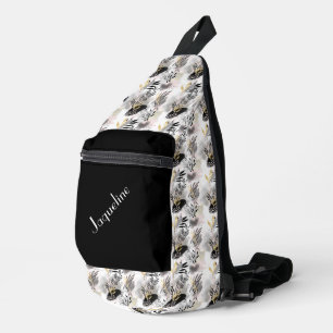 Black, White and Gold Abstract Pattern Sling Bag