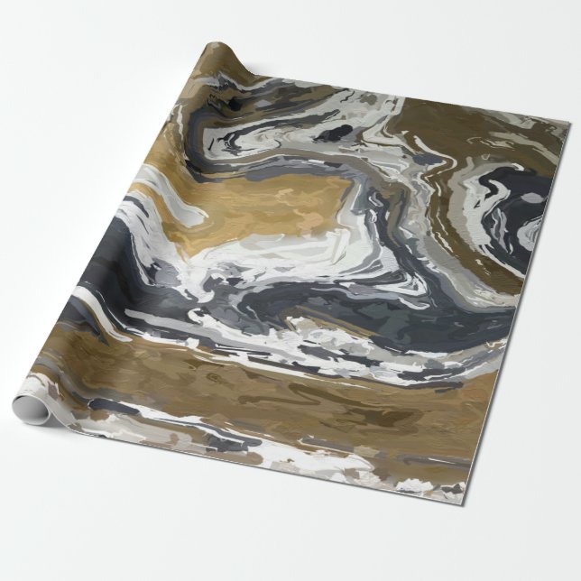 Black, White and Gold Abstract Wrapping Paper (Unrolled)