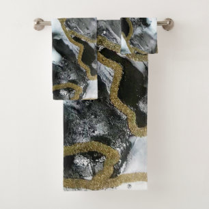 Black, White, and Gold Bath Towel Set   Chic  