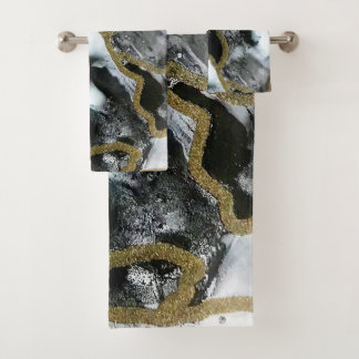 Black, White, and Gold Bath Towel Set | Chic |