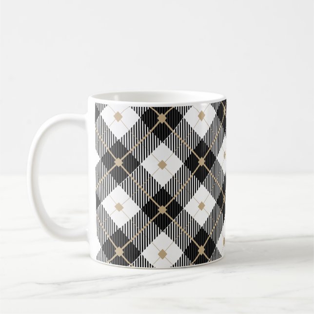 Black White and Gold Buffalo Plaid Classic Mug (Left)