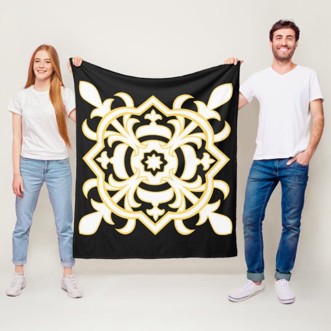 Black, White and Gold Fleece Blanket (In Situ)