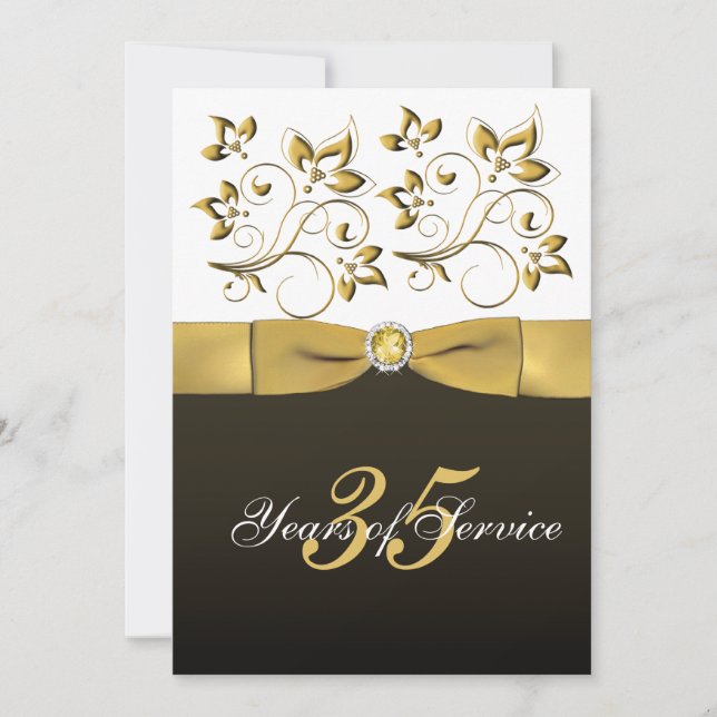 Black, White, and Gold Floral Corporate Retirement Invitation (Front)