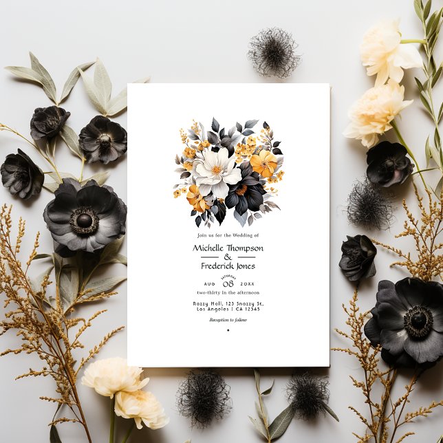 Black, White and Gold Floral Wedding Invitation (Creator Uploaded)