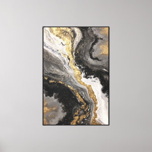 Black, White, and Gold Flow Abstract Wall Art