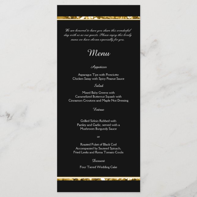 Black White and Gold Glitter Wedding Menu (Front)