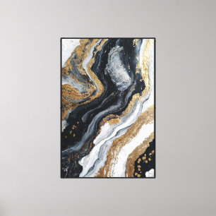 Black, White, and Gold Marble Effect Abstract Wall Canvas Print