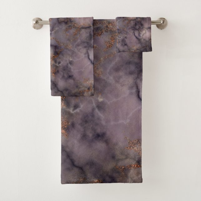 Black White and Gold Marble Pattern Bath Towel Set (Insitu)