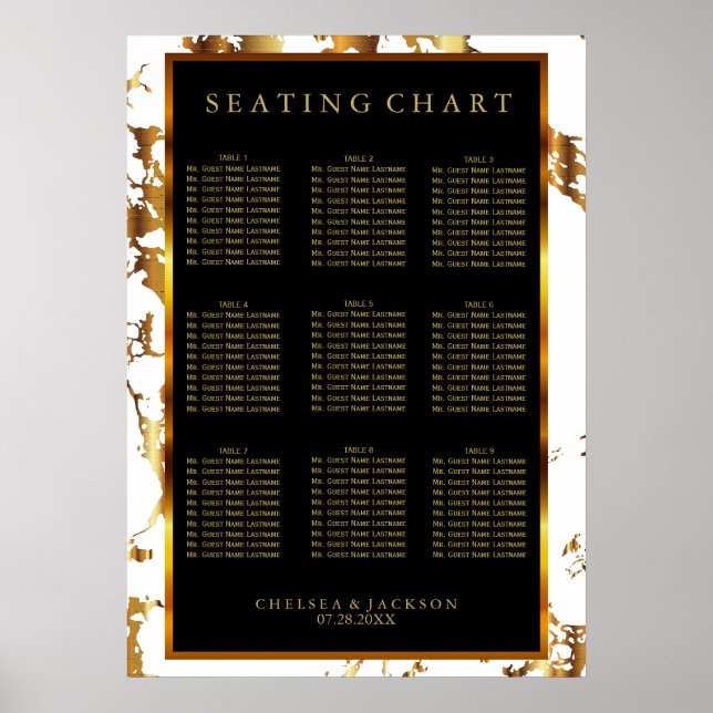 Black, White and Gold Marble - Seating Chart (9) (Front)