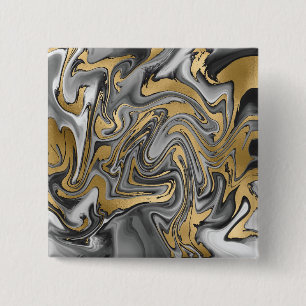 Black, White And Gold Marbled Oil Slick Abstract 15 Cm Square Badge