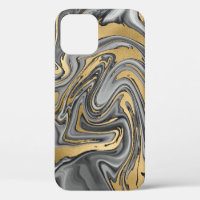 Black, White And Gold Marbled Oil Slick Abstract