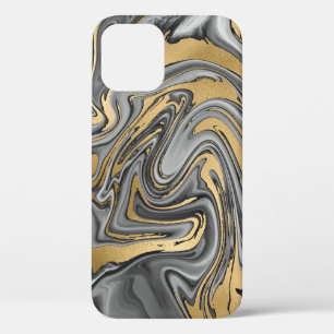 Black, White And Gold Marbled Oil Slick Abstract iPhone 12 Case
