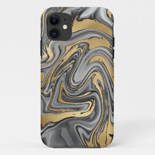 Black, White And Gold Marbled Oil Slick Abstract Case-Mate iPhone Case