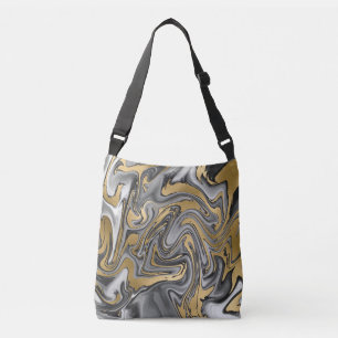 Black, White And Gold Marbled Oil Slick Abstract Crossbody Bag