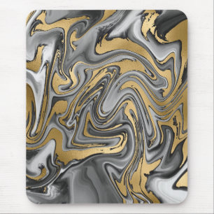Black, White And Gold Marbled Oil Slick Abstract Mouse Pad