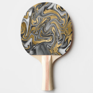 Black, White And Gold Marbled Oil Slick Abstract Ping Pong Paddle