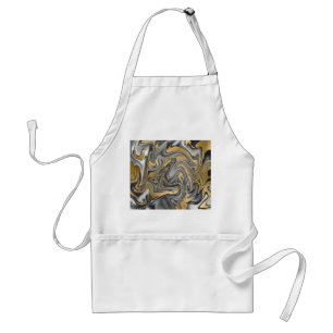 Black, White And Gold Marbled Oil Slick Abstract Standard Apron