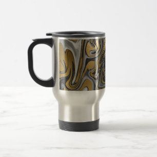 Black, White And Gold Marbled Oil Slick Abstract Travel Mug