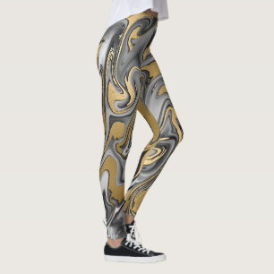 Black, White And Gold Marbled Oil Slick Leggings