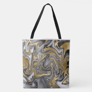 Black, White And Gold Marbled Oil Slick Tote Bag
