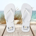 Black White and Gold Modern Wedding Monogram Jandals<br><div class="desc">Custom printed flip flop sandals personalised with a cute heart and your monogram initials and wedding date. Click Customise It to change text fonts and colours or add your own images to create a unique one of a kind design!</div>