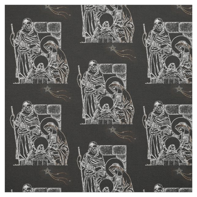 BLACK WHITE AND GOLD NATIVITY FABRIC (Swatch)