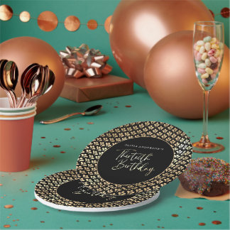 Black White and Gold Script 30th Birthday Party Paper Plate